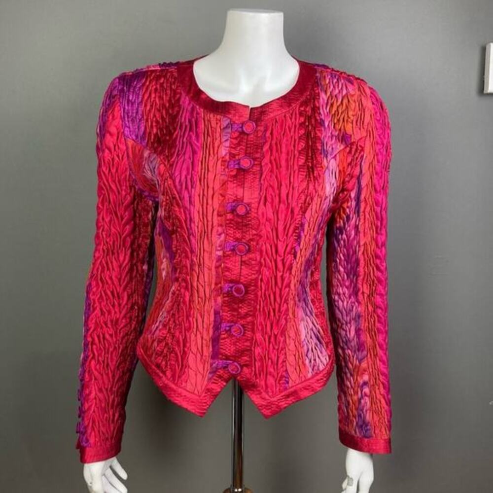 Jean Marc collection Jacket Large VTG bolero red ribbon ruched stretch‎ crinkle